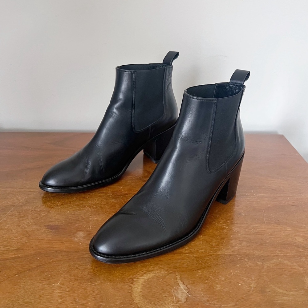 Jenni Kayne • Leather Heeled Chelsea boot ankle bootie black Nappa stacked 41 - Picture 12 of 13